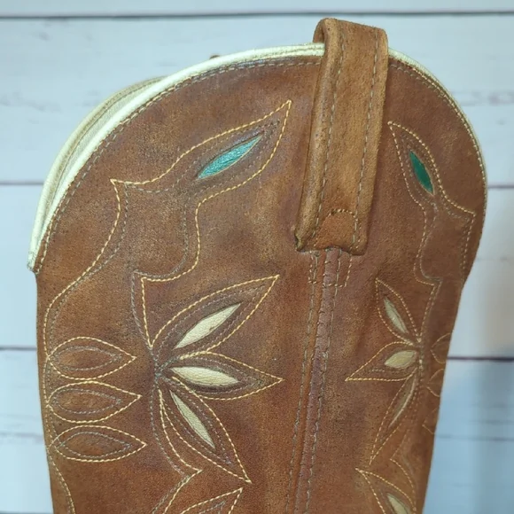 Vintage Acme Cowboy Cowgirl Boots 70's Women's 9.5 Suede Inlay Cutouts Butterfly - Picture 9 of 16